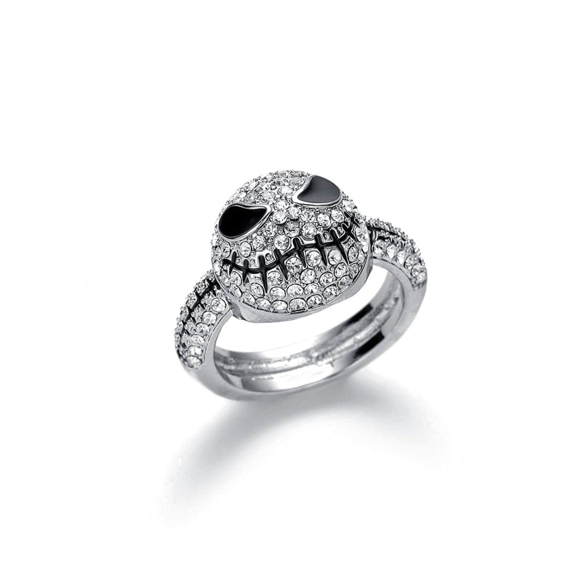 Cubic Zirconia & Silvertone Skull Band Ring