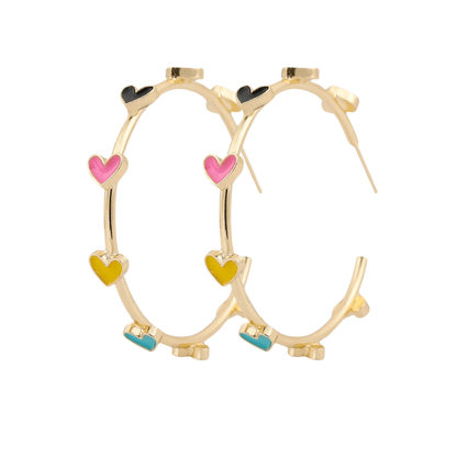 Goldtone Multicolour Heart Hoop Earrings