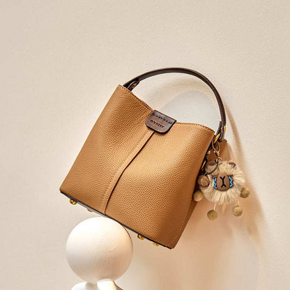 Colorblock Leather Bucket Shoulder Bag