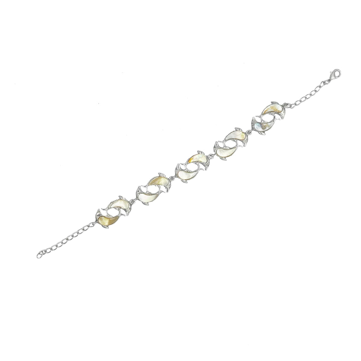Freshwater Shell Silvertone Dolphin Link Bracelet