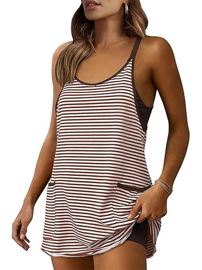 ✨Women's Striped V-Neck Tennis Dress with Built-in Shorts