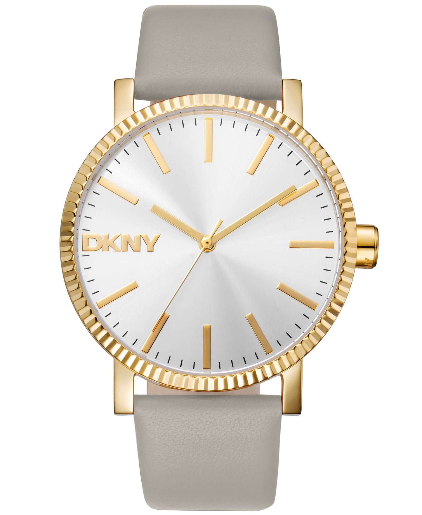 Dkny Women Watch, Gold Color Case, Silver Dial, Grey Leather Strap, 3 Hands, 5 Atm
