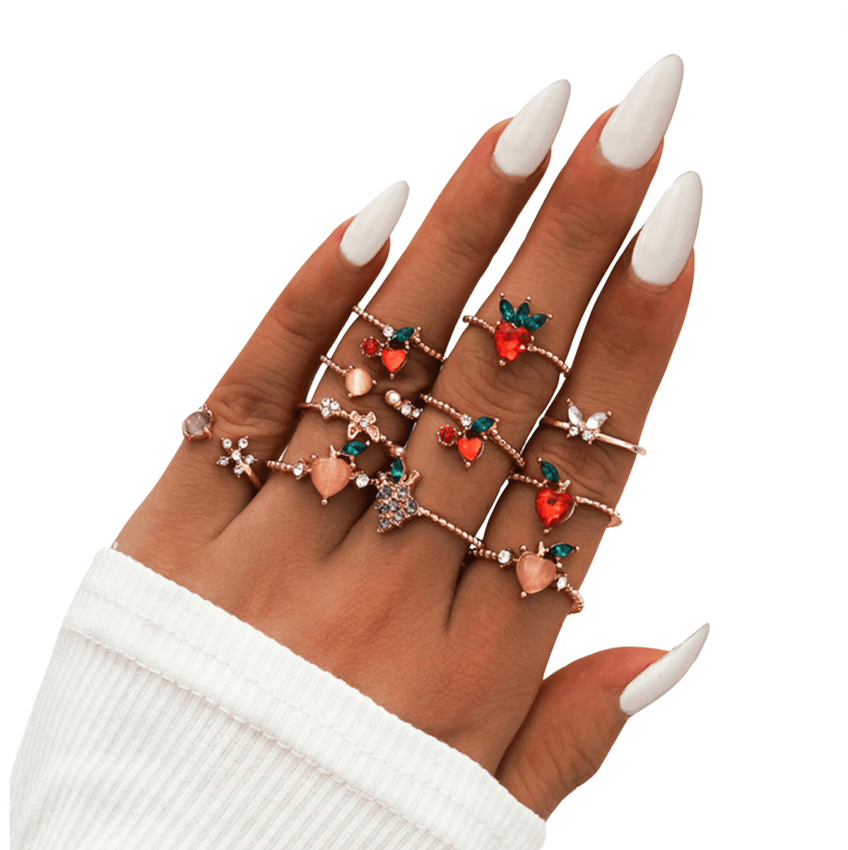 Crystal Strawberry Ring Set