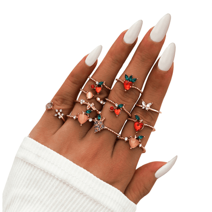 Crystal Strawberry Ring Set