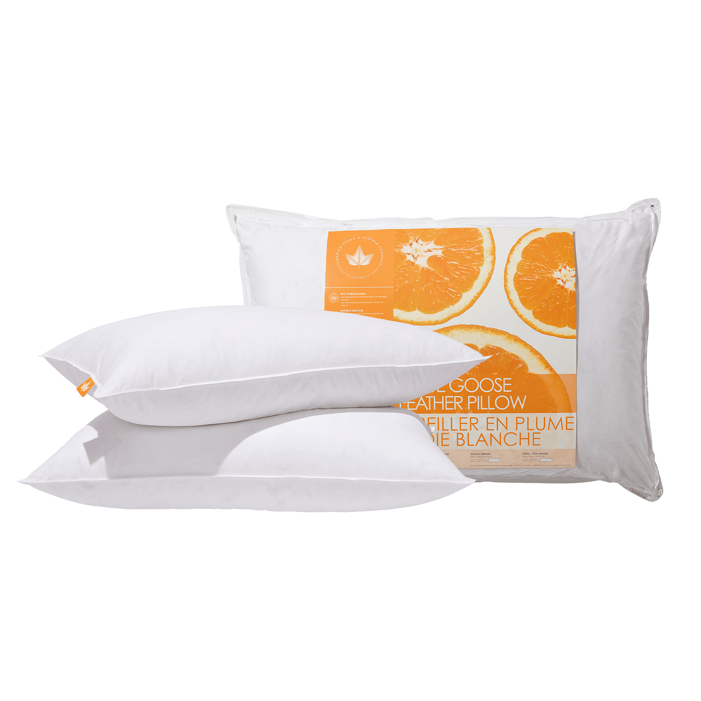 Canadian Down & Feather Company White Goose Feather Pillow, Firm Support 2 Pack