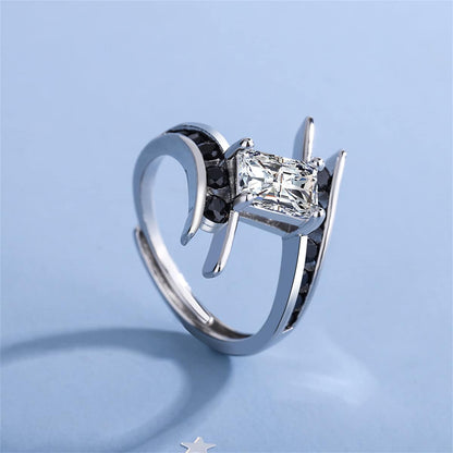 Black Cubic Zirconia & Crystal Silvertone Ring