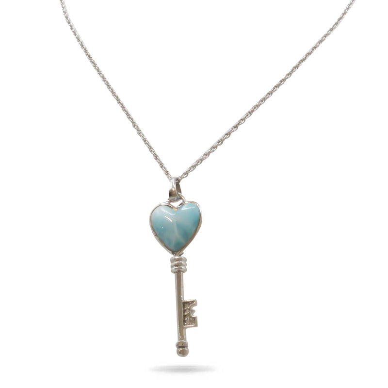 Key Heart Larimar Stone Sterling Silver Necklace By Marahlago