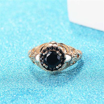 Black Crystal & Cubic Zirconia Goldtone Skull Ring