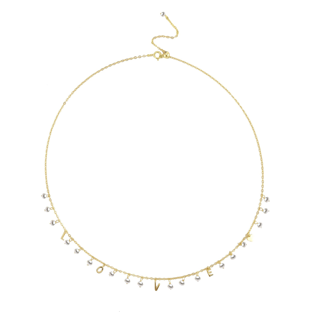 Gold Over Sterling Silver Pearl Love Necklace with 18" Chain