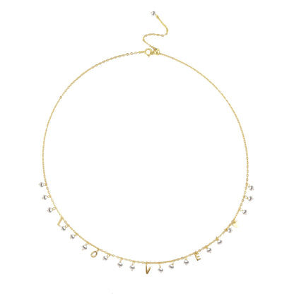 Gold Over Sterling Silver Pearl Love Necklace with 18" Chain