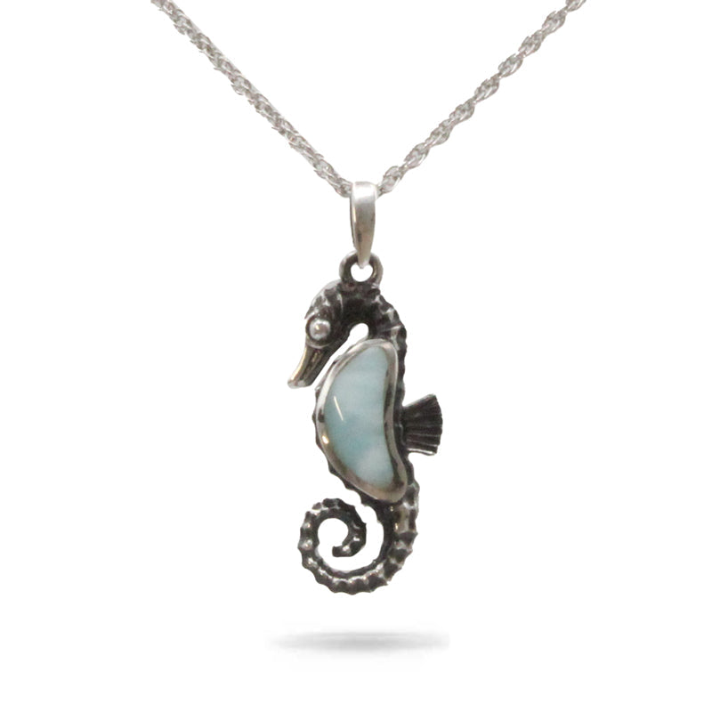 Seahorse Pendant Larimar Stone Sterling Silver Necklace By Marahlago