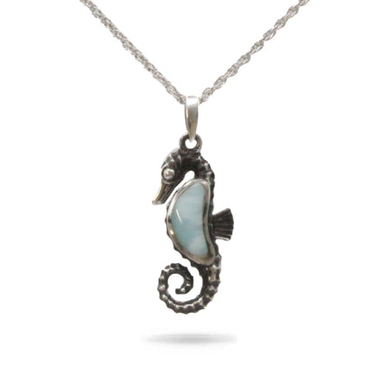 Seahorse Pendant Larimar Stone Sterling Silver Necklace By Marahlago
