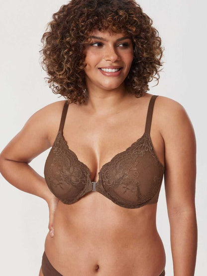 Front Closure Lace Underwire Plunge Bra