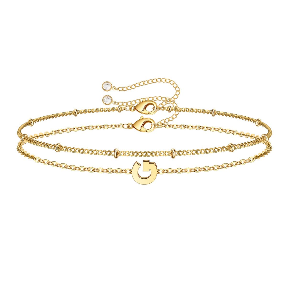 Dainty Initial Layered Chain Bracelet Personalized Adjustable
