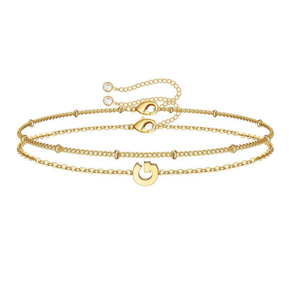 Dainty Initial Layered Chain Bracelet Personalized Adjustable