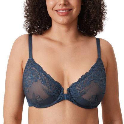 Front Closure Lace Underwire Plunge Bra