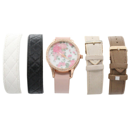 Jessica Carlyle Rose Gold Floral Ladies Watch & 4 Extra Straps (Blemished Box)