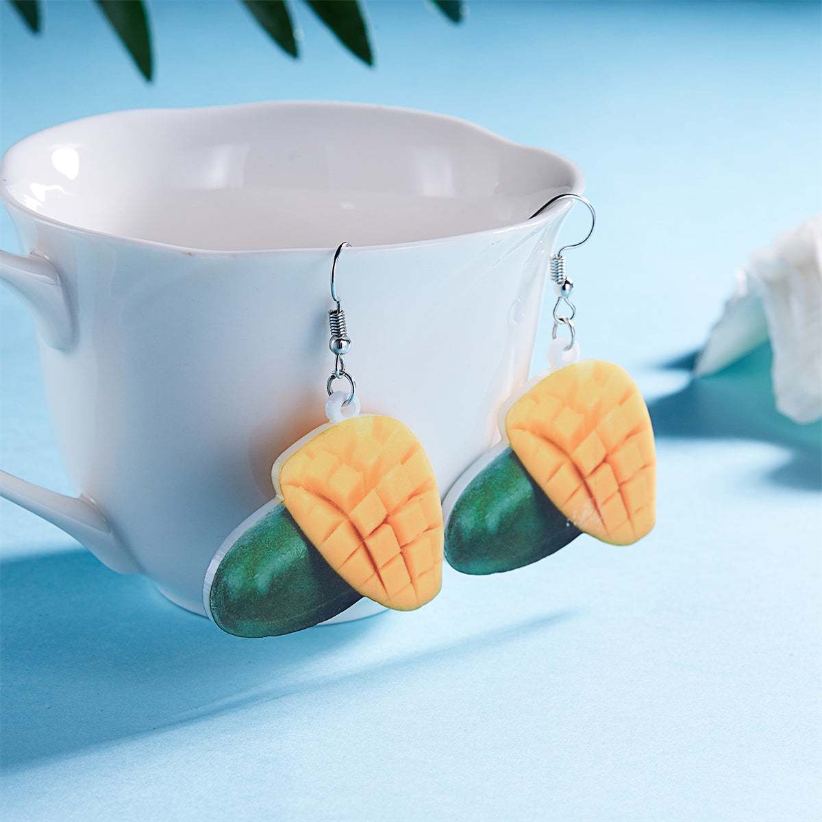 Acrylic & Silvertone Mango Drop Earrings