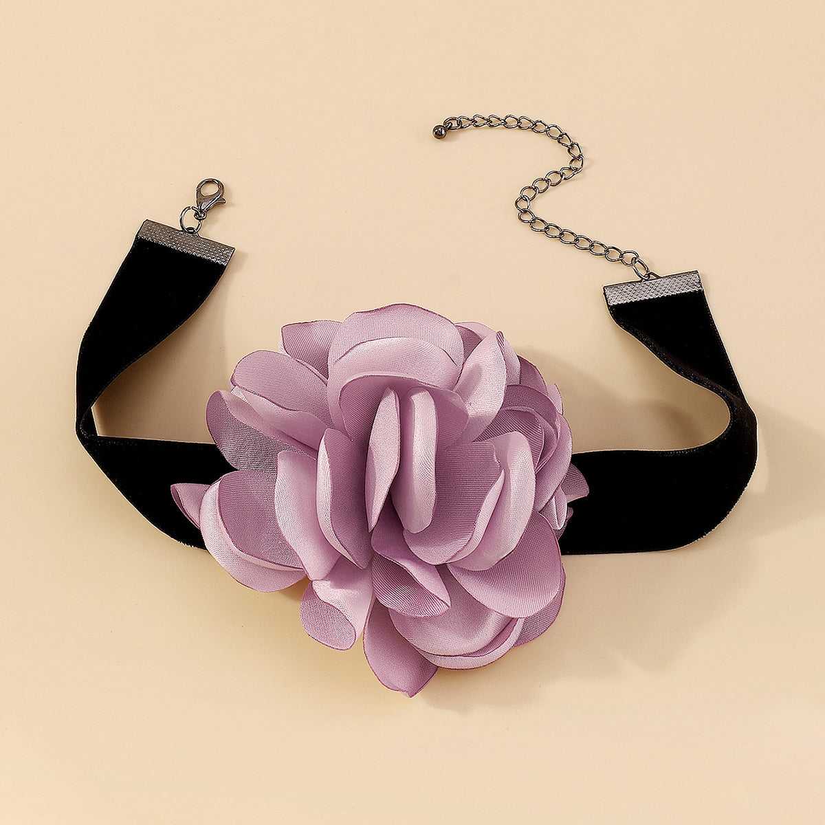 Black & Purple Rose Choker Necklace