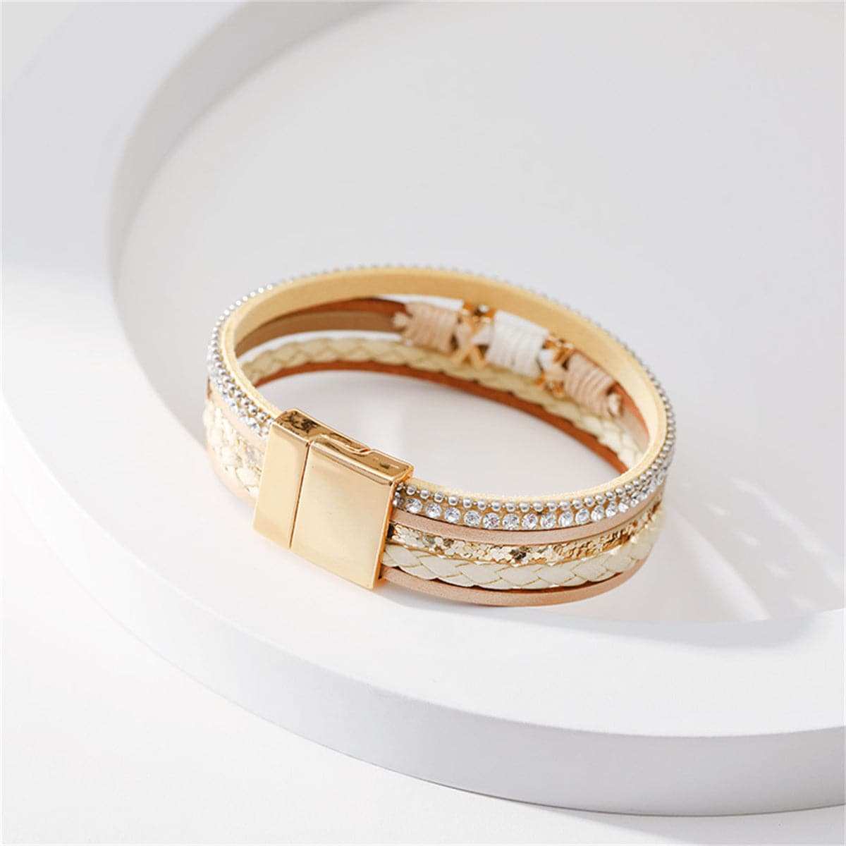 Beige & Cubic Zirconia Multistrand Cuff