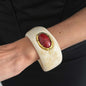 Beige Resin & Goldtone Oval Bangle Bracelet