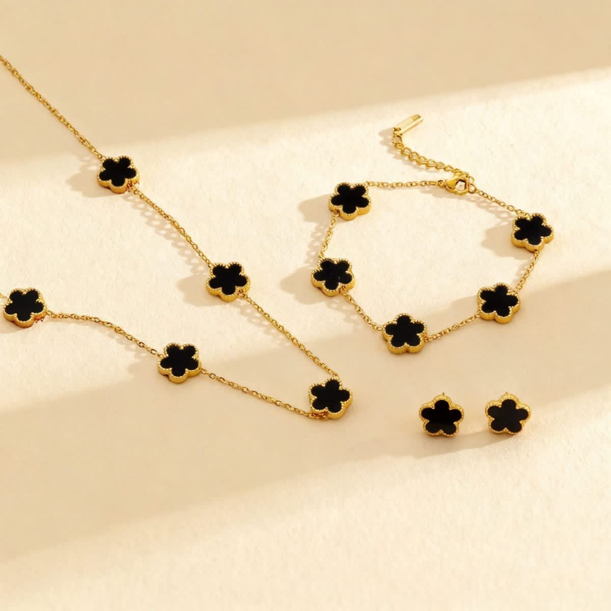 3 Pcs Lucky Clover Y-Necklace Bracelet Set