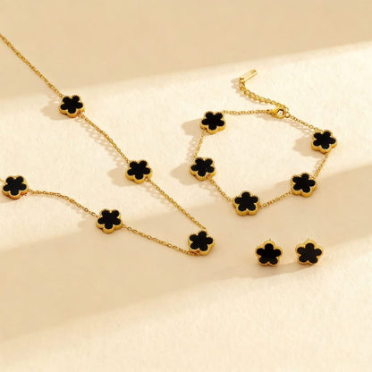 3 Pcs Lucky Clover Y-Necklace Bracelet Set